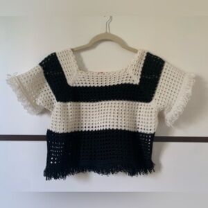 FARM Rio Made In Brazil Black and White Crochet Blouse